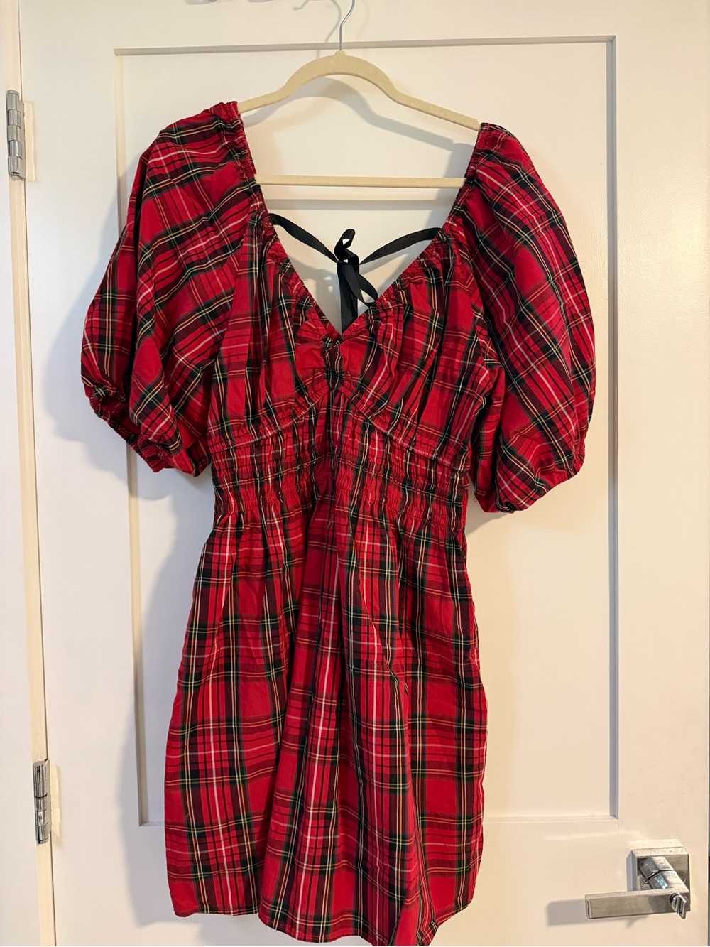 Old Navy Red Plaid Puff-Sleeve Mini Dress